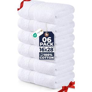 Utopia Towels 6 Piece Premium Hand Towels Set, 16 by 28 inches, 100% Ring Spun Cotton, Lightweight and Highly Absorbent Towels for Bathroom, Travel, Camp, Hotel, and Spa, White