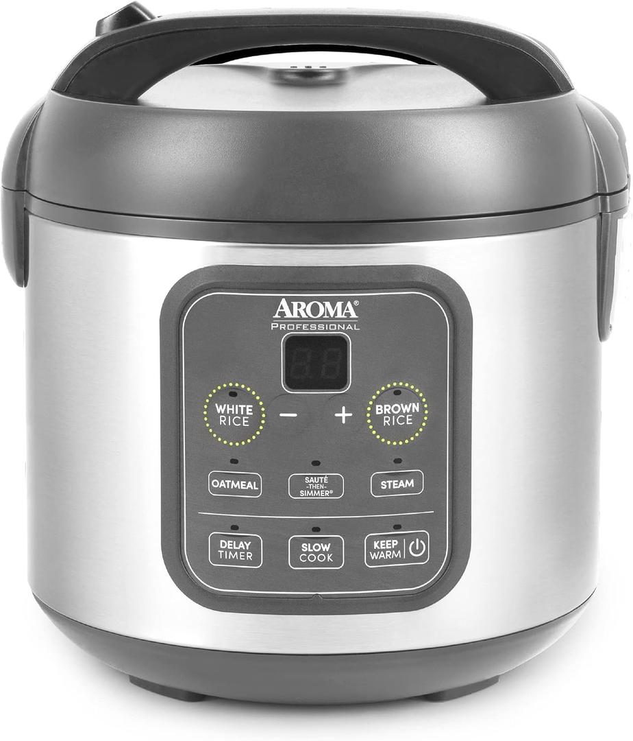 AROMA Professional Digital Rice Cooker, Multicooker, 4-Cup (Uncooked) / 8-Cup (Cooked), Steamer, Slow Cooker, Grain Cooker, 2Qt, Stainless Steel Exterior, ARC-994SG