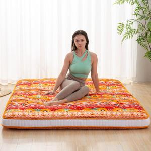 Japanese Floor Futon Mattress Extra Thick Folding Roll Up Bed Topper Mat for Guest Lounger and Tavel Tradional Pattern (Twin, Indiana)