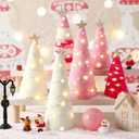 6 Pcs Boho Christmas Yarn Tree Natural Xmas Yarn Cone Pedestal Decoration Farmhouse Christmas Tree Rustic Wool Bottle Brush Table Centerpiece Decor(Pink)