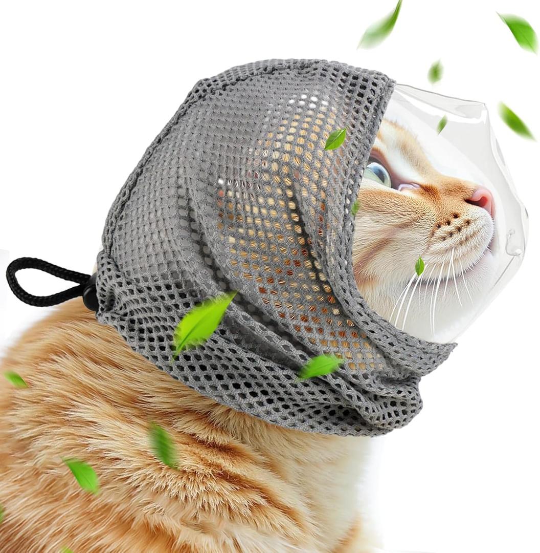 Adjustable Cat Muzzle for Grooming and Biting Prevention, Breathable TPU Material with 4 Anti-Scratch Gloves for Nail Trimming Bathing Vet Visits