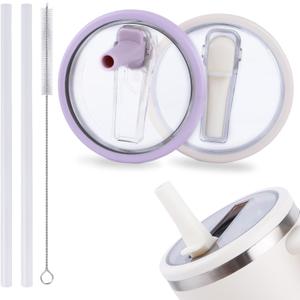 2 Pack 30 oz Flip Straw Leak Proof Lid for Stanley Quencher H2.0, Spill Proof Tumbler Lid Replacement 30 oz, BPA Free Reusable No Spill Straw Lid for Stanley Accessories (Cream & Purple)
