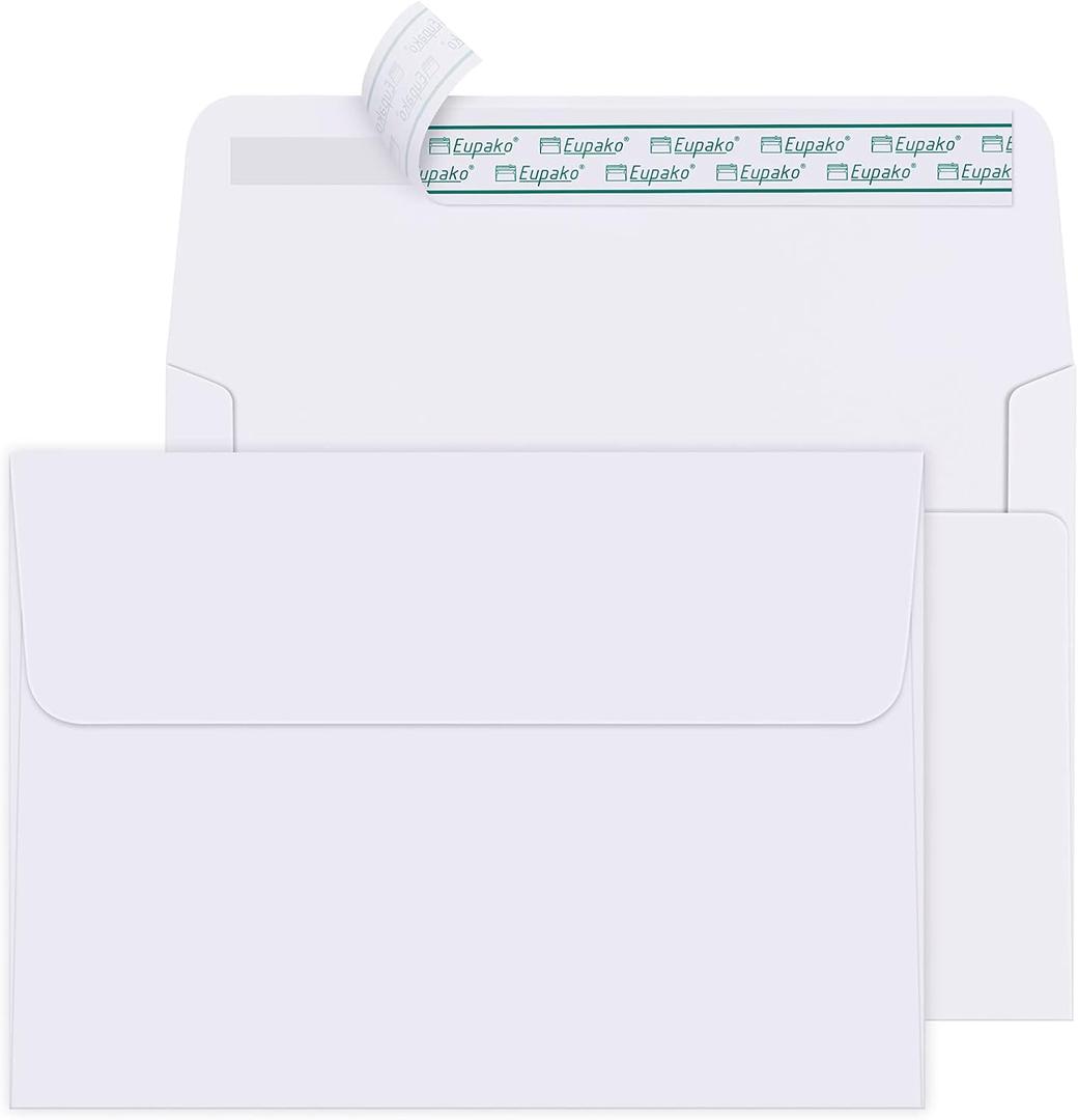 Eupako 5x7 Envelopes Self Seal 250 Pack, White A7 Envelopes, Kraft Paper Envelope for 5x7 Cards, Photos, Invitations, Wedding, Graduation, Baby Shower, 5.25 x 7.25 Inches