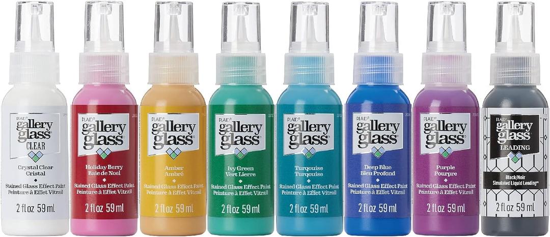 Gallery Glass PROMOGGJL22 Jewel Tones Stained Glass Painting Kit, 8 Piece Glass Paint Set for DIY Arts and Crafts, Perfect for Beginners and Artists