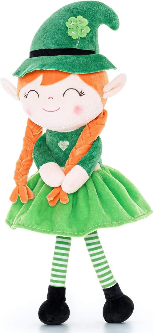 Gloveleya Plush Dolls Saint Patrick's Day Gifts Soft Blessings Doll Shamrock Wishes Plush Elf Baby Girl Gifts 16" Green (A001 Green)
