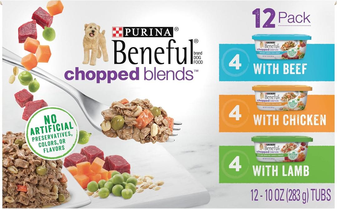 Purina Beneful Wet Dog Food Variety Pack, Chopped Blends - (12) 10 oz. Tubs, Best By: SEP 2026
