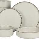 Gibson Elite Gelston Stoneware Matte Reactive Glaze 14 Piece Plates and Bowl Dinnerware Set - Cream