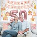 50th Birthday Decorations Women Balloons - 14 Pcs Rose Gold Birthday Number Foil Balloon Banner Hanging Swirls Vintage Poster For 50 Year Old Party Supplies