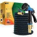 Flexi Hose Lightweight Expandable Garden Hose, 100FT -Retractable Garden Hose, Water Hose - No-Kink Flexibility, 3/4 Inch Solid Brass Fittings and Double Latex Core (Black)