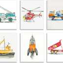 Frimeeme Car Wall Art Boys Room Canvas Wall Decor Nursery Prints - Kids Decor with Airplanes, Rockets & Ships for Boys' Nursery, Bedroom & Playroom 8x10 Inches, Set of 6 Unframed