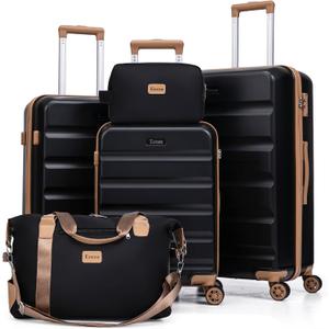 Luggage Sets 5 Piece,Hard Case Suitcase Set with Spinner Wheels,Hardshell Lightweight Travel Luggage with TSA Lock (Black,20/24/28 Inch)