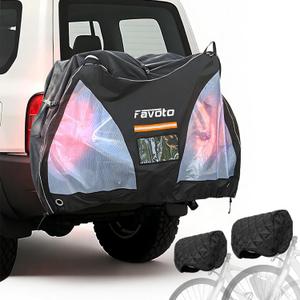 Favoto Bike Cover for Travel on Rack 600D Heavy Duty Bicycle Cover Waterproof Outdoor for 2 Bikes with Car Tail Lights Visibility Sun Rain Protection Bike Cover for Transport with Handlebar Grips
