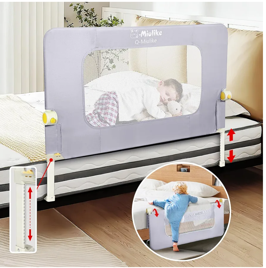 Q-MIULIKE - Barandilla para cuna para niños pequeños, riel de seguridad suave abatible para 14 pulgadas de altura ajustable, rieles de cama para cama de niños pequeños para cama matrimonial, King,Size Q-502-120cm