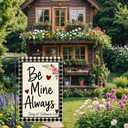 Valentines Day Garden Flag 12x18 Inch Double Sided Burlap Flag Be Mine Always Romantic Floral Heart Buffalo Plaid Outdoor Decor for Yard Patio