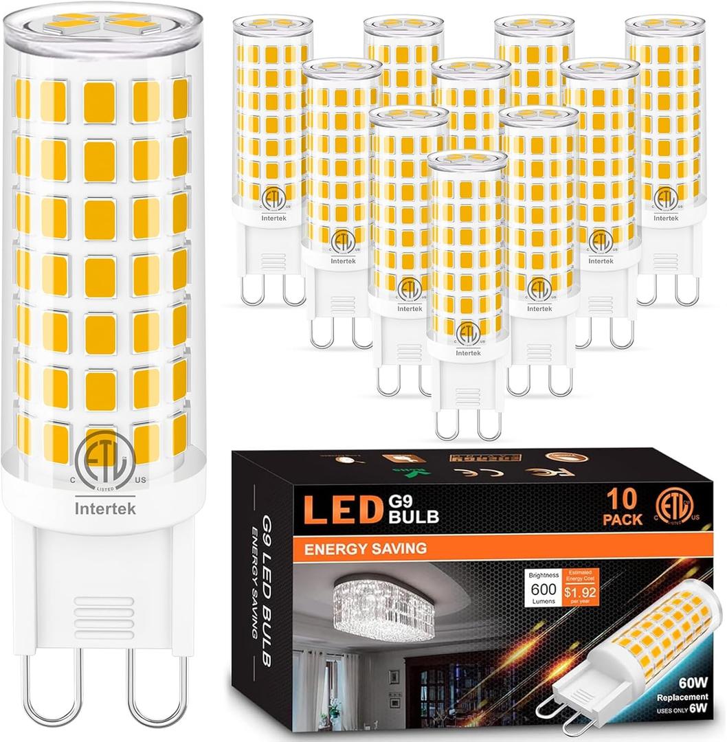 hansang 10 Pack G9 LED Bulb 3000K Warm White, T4 G9 Ceramic Bi-pin Base Light Bulbs, G9 Light Bulb Equivalent to 60W Halogen, 600Lm 120V AC 360 Degree Angle for Crystal Chandelier, Non-Dimmable
