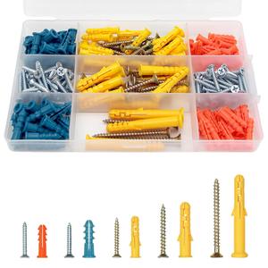 230pcs Plastic Drywall Wall Anchors and Screws Kit,Assortment Colors Plastic Anchors and Flat Head Screws in 5 Sizes,for Wall Hanging and Mounting in Home Office