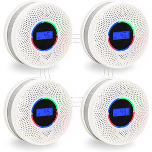 4Pack Upgraded Interlinked Smoke Carbon Monoxide Detector, Battery Powered&Wireless Interconnected Smoke and CO Alarm, Transmission Range of Over 820 ft (Includes Battery)