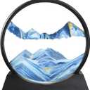 BGFJYUK Moving Sand Art Picture in Motion, Round Tempered Glass 3D Deep Sea Sandscapes with Display Flowing Sand Frame for Relaxing Desktop Home Office Work Dcor for Kids Adults Blue, 12inch