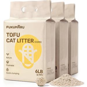 FUKUMARU Tofu Cat Litter - Natural Lightweight Unscented Cat Litter Pellets, Dust Free Quick Clumping, Effective Odor Control, Flushable, Low Tracking, 18 LBS (3 Packs)