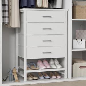 BOLUO White Dresser for Closet with 4 Drawers and Shelf Large Closet Drawers for Closet Organizers and Storage Bedroom Dorm Modern
