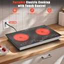 2 Burner Electric Cooktop, 24 Inch Countertop & Built-in Electric Stove 2000W, Portable Double Burner Ceramic Cooktop, Child Safety Lock, Timer, 8 Power Levels, 110V-120V Plug in