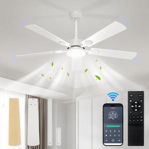 Ceiling Fans with Lights,42 inch Ceiling Fan with Light and Remote,Reversible,3CCT,6-speeds,Dimmable,Noiseless,White Ceiling Fan for Bedroom, Kitchen,Living Room