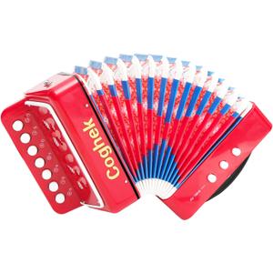 Red Mini Accordion For Kids 10-Key Button Compact Accordion Durable Musical Toy For Beginners