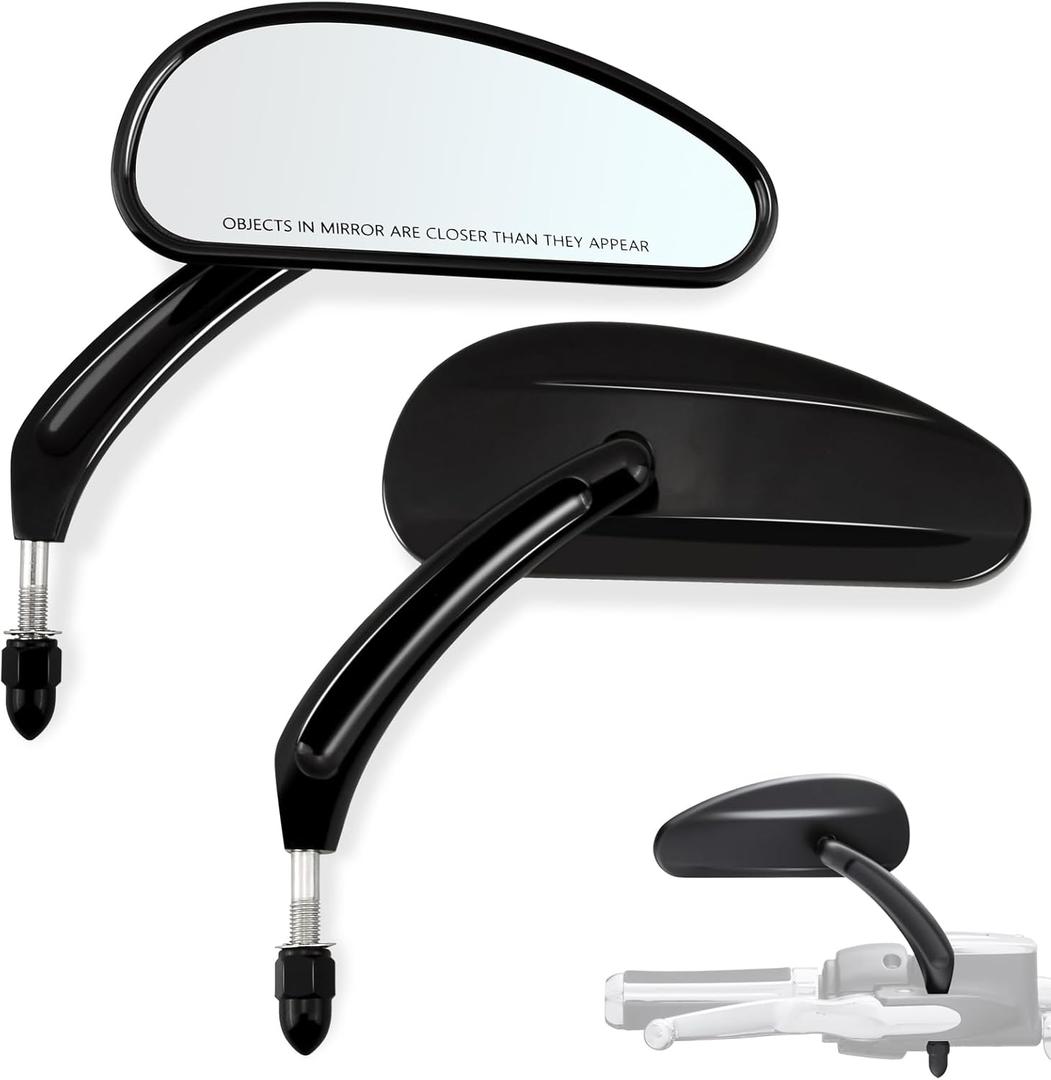 FOVPLUE Handlebar Mount Mirrors,Teardrop Motorcycle Rearview mirrors for 1982-2025 Harley Models,for CVO Dyna Touring Electra Glide Road Glide Road King Softail Street Glide Sportster 1200 883,Black