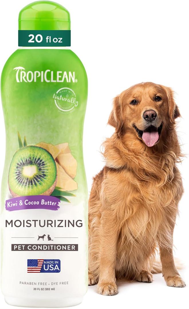 TropiClean Dog Conditioner, Easy Detangling & Moisturizing Conditioner, Puppy Safe, Made in The USA, Kiwi & Cocoa Butter Scent, 20oz. (0.16 Gallon (Pack of 1))