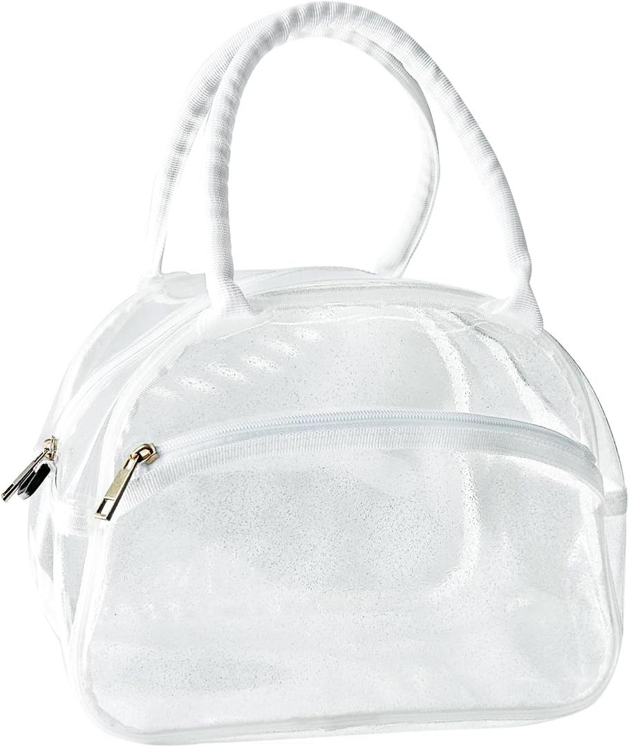 2 x TotePrint 1 Pcs Clear Pink Glitter Jelly Toiletry Bag Waterproof Travel Toiletry Bag with Zipper and Handle Cosmetic Bag