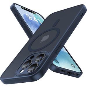 Magnetic for iPhone 15 Pro Max Case,Upgraded [Full Camera Protection][Compatible with Magsafe][Military Grade Protection]Shockproof Translucent Matte Phone Case for iPhone 15 Pro Max,Navy Blue