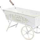 15 Inch Farmhouse Small Flower Cart with Wooden Handles Metal Wagon Planters for Outdoor Plants Decorative Wheelbarrow Plant Cart for Patio Garden Balcony Golden