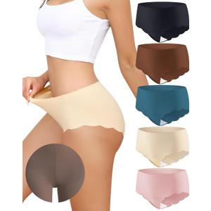 LEVAO Camel Proof Seamless Underwear No Panty Lines No Show Womens Active Underwear Breathable for Leggings Workout Yoga (Large, Black + Pink + Blue + Nude + Deep Brown)