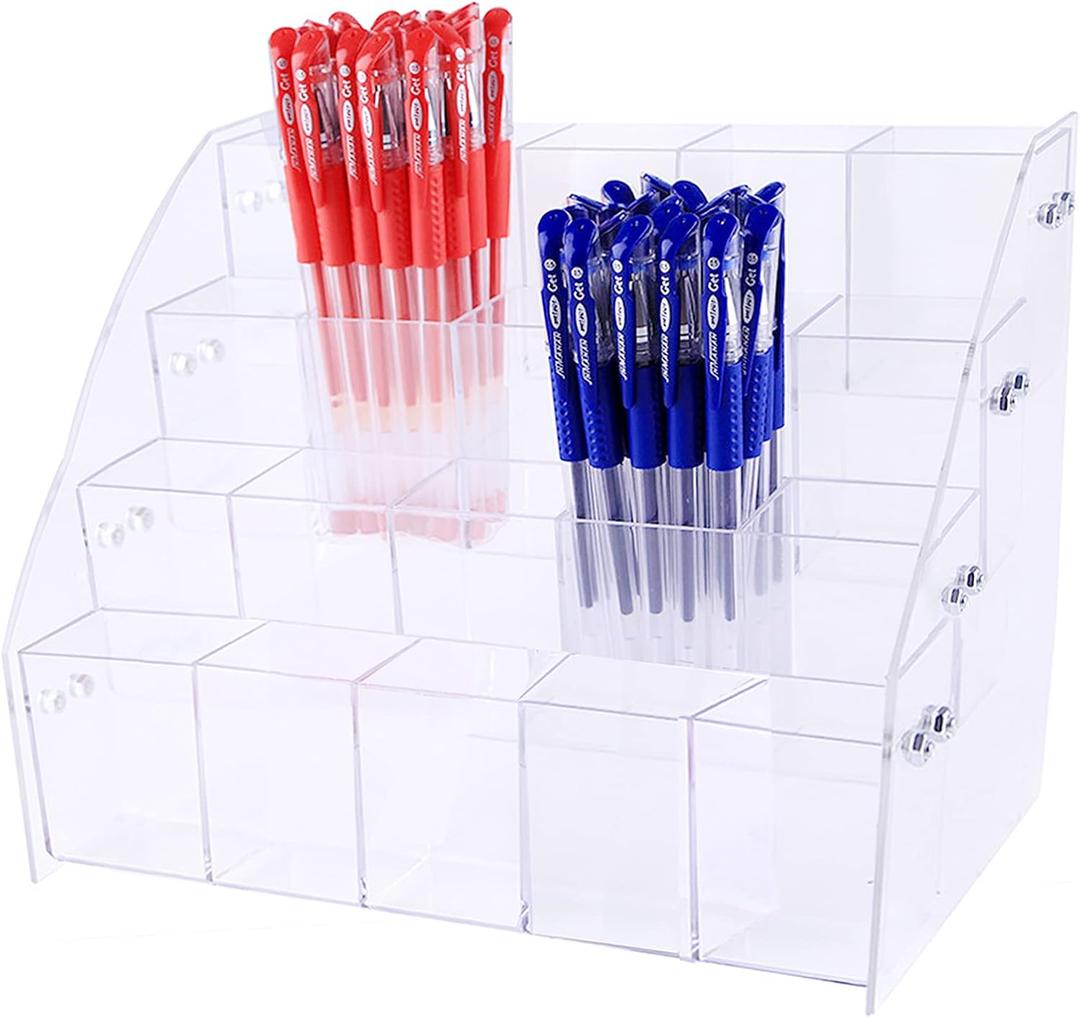 Clear Acrylic Pen Holder Stationery Store Storage Brush Case Clear Display Stand Desktop Writing Pot Writing Pencil Organiser