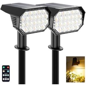 Brightown Solar Lights Outdoor Waterproof IP67, [Cool & Warm Light 2-in-1] Solar Spot Lights Outdoor, 2 Colors 3 Brightness Levels LED Outdoor Solar Lights for Yard Pathway Garden House, 2 Pack