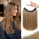 REECHO 16" Invisible Wire Hair Extensions with Thinner Softer Lace Weft Adjustable Size Removable Secure Clips in Short Straight Secret Hairpiece for Women - Light Brown with Blonde Highlights