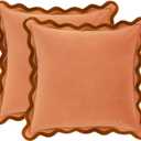 MONDAY MOOSE Decorative Throw Pillow Covers Cushion Cases, Set of 2 Soft Velvet Scalloped Wavy Edge Designs, Mix and Match for Home Decor, Pillow Inserts Not Included (Rust/Coral, 20x20 inch)