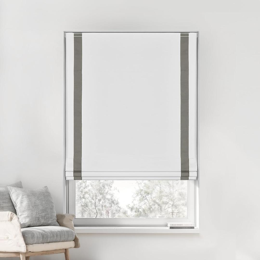 LazBlinds No Drill Cordless Roman Shades, 23'' W x 64'' H, White-Grey