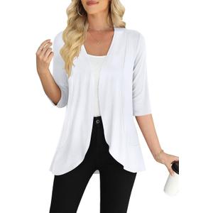 Yincro Women's Casual 3/4 Sleeve Cardigan Lightweight Soft Open Front Cardigans (X-Large, White)