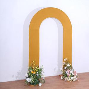 Tableclothsfactory 8ft Gold Spandex Fitted Open Arch Backdrop Cover, Double-Sided U-Shaped Wedding Arch Slipcover