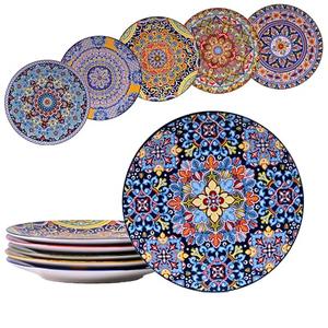 Romatlink 10.5 Inch Ceramic Dinner Plates Set of 6, Bohemian Appetizer Dessert Plates, Microwave Oven Dishwasher Safe, Hand Painted Artisan Design, Gift for Housewarming Thanksgiving