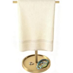 STWWO Hand Towel Holder Stand, T-Shape Countertop Hand Towel Stand for Bathroom Kitchen, Adjustable Hand Towel Holder, Gold