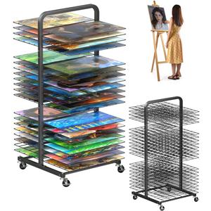 mocomax Art Drying Rack for Painting, Metal Paint Drying Stand with 40 Removable Shelves, Movable Paint Drying Rack with Lockable Wheels, Art Canvas Storage Rack for Classrooms & Art Studios, Black