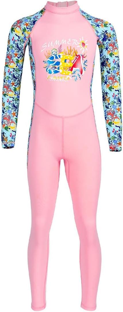 Kids Full Body Swimsuit One Piece Long Sleeve Wetsuit Skin Rash Guard Sun Protection Diving Skin Sunsuit Swimwear for Girls Boys XL 