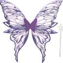 Fairy Wings for Adults Women 31.5"x29.5" Fairy Costume Set Large Butterfly Wings for Halloween Party