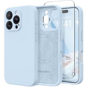 Magnetic for iPhone 16 Pro Max Case, Compatible with MagSafe, [Full Camera Protection][Screen Protector] Silicone Shockproof Protective Phone Case for iPhone 16 Pro Max 6.9", Light Blue