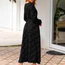 Simplee Womens Boho Floral Long Sleeve Maxi Dress V Neck Empire Waist Fall Wedding Guest Dresses with Pockets (Black), Large