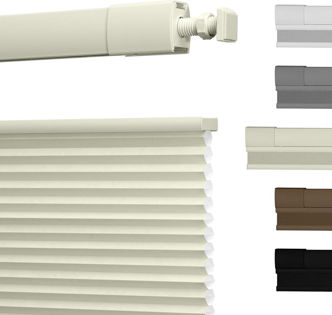 No Drill No Tools Cellular Shades Top Down Bottom Up Blackout Blinds for Windows Cordless Honeycomb Window Shades Easy to Install for Home, Light Filtering-Beige, Customized Size