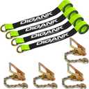 Heavy Duty Car Tie Down Straps (4PK) - 2" x 96" - 3,300 lbs Safe Working Load - Wheel Straps Comes with 5/16" Tow Hooks (Green)