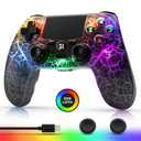 Wireless Controller for PS4, Black Crack Custom Design, Adjustable RGB Light,1000mAh Battery, Double Vibration, 6-Axis, Built-in Speaker & 3.5mm Headphone Jack, Gamepad Compatible with PlayStation 4